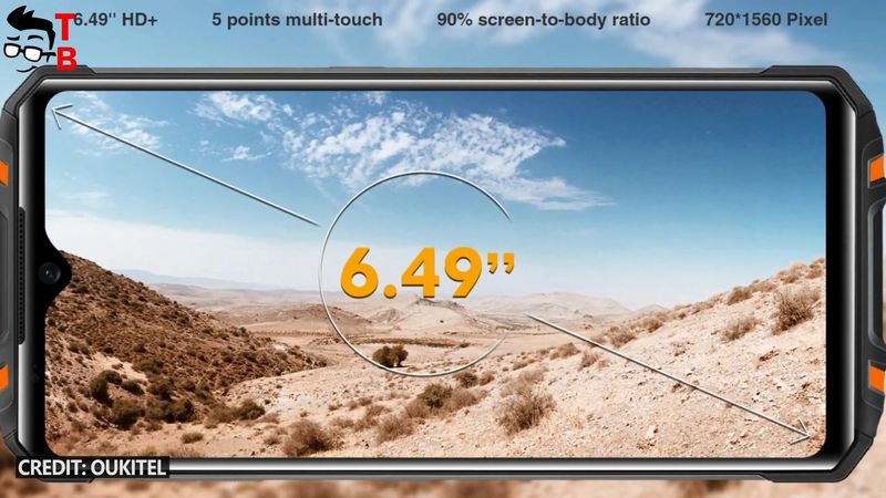 On the front, there is a 6.49-inch display with HD+ resolution, 720 by 1560 pixels.