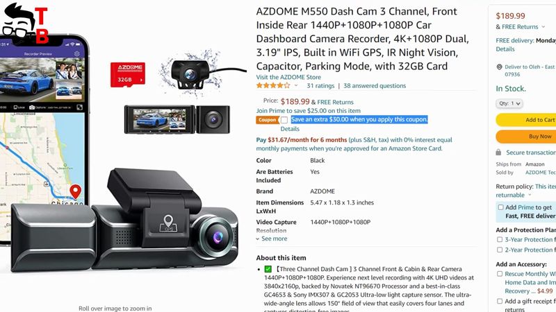 AZDOME M550 3 Channel Dash Cam Front Inside Rear Three Way Car Dash Camera  4K+1080P Dual Channel With GPS WiFi IR Night Vision - AliExpress