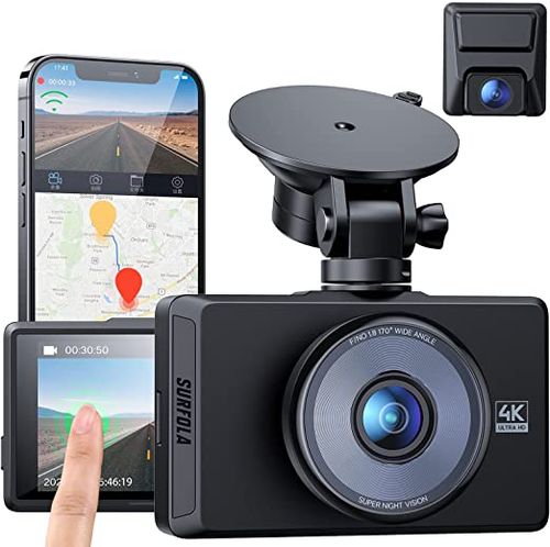 Surfola 4K WiFi GPS Dual Dash Camera for Cars - Extra $35 OFF COUPON - Amazon